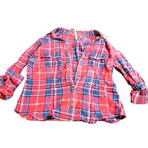 Truth NYC Women's Flannel Shirt, Red Plaid, Size M w/ Extra Button Intact